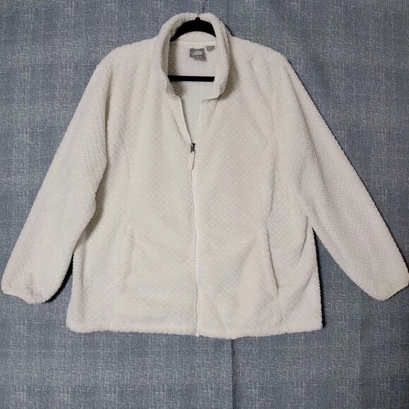 Free2B Womens Fleece Jacket Size 2XL Butter Pile Full Front Zip Creamy White - Picture 1 of 14